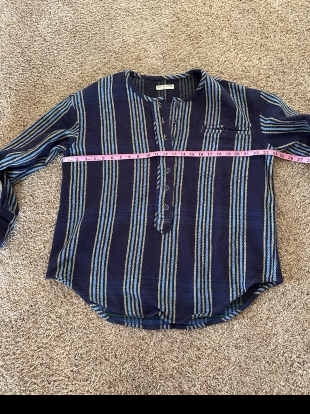 FREE PEOPLE We The Free Denim Dreaming Pullover in Blue Stripe oversized Small - Picture 9 of 12